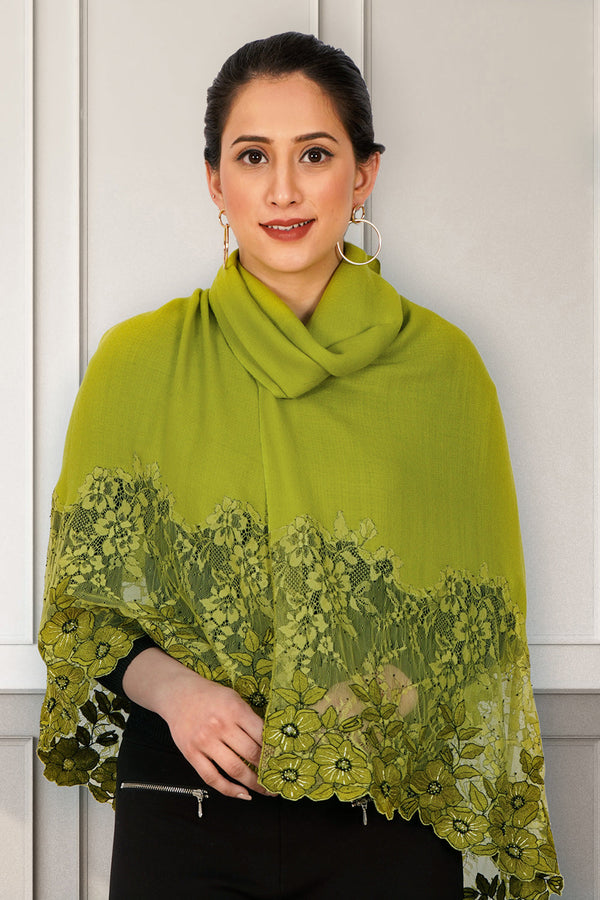 Floral Inset Fine Merino Wool Stole